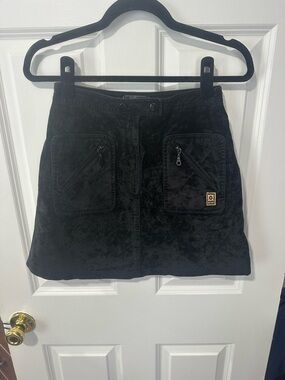 NAF NAF Black Velvet Mini Skirt with Front Zip Pockets